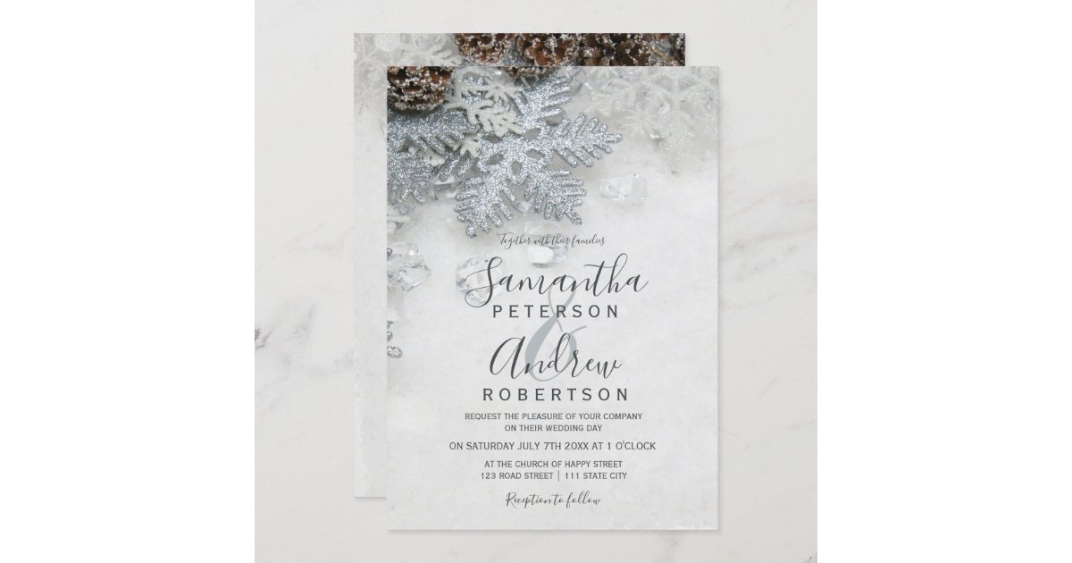 Winter wonderland silver snow typography wedding invitation | Zazzle.com