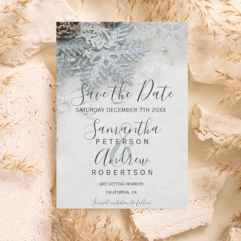 Winter Wonderland Silver Snow Typography Wedding Save The Date by girly_trend at Zazzle