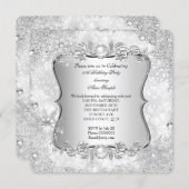 Winter Wonderland Silver Snowflake Birthday 2 Invitation (Front/Back)