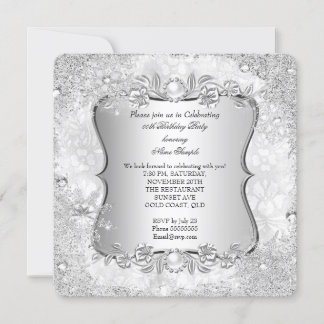 Winter Wonderland Silver Snowflake Birthday 2 Invitation