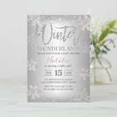 Winter Wonderland Silver Snowflakes Baby Shower Invitation (Standing Front)