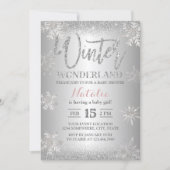 Winter Wonderland Silver Snowflakes Baby Shower Invitation (Front)
