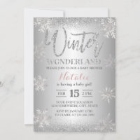 Winter Wonderland Silver Snowflakes Baby Shower Invitation