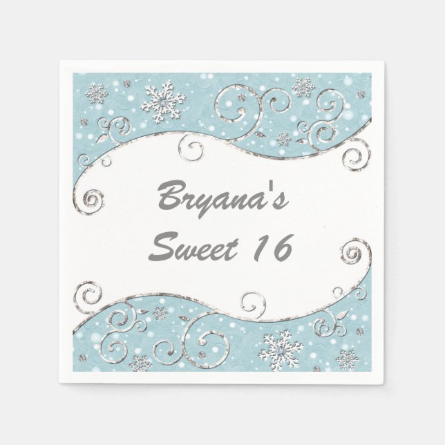 Winter Wonderland Silver Swirls Blue Napkins (Front)