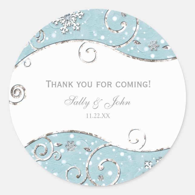 Winter Wonderland Silver Swirls Blue Sticker Label (Front)