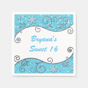 Winter Wonderland Silver Swirls Bright Blue Napkins