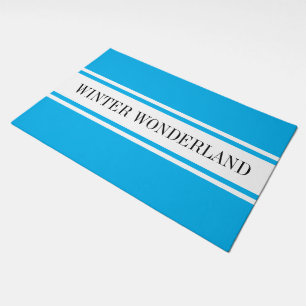 WINTER WONDERLAND Sky Blue White Racing Stripes Doormat