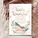 Winter Wonderland Sleigh Pink Gold Rustic Wedding Invitation<br><div class="desc">Winter Wonderland themed invitation for your perfect celebration. All details are HAND-DRAWN so you can be sure this design is one-of-a-kind.</div>