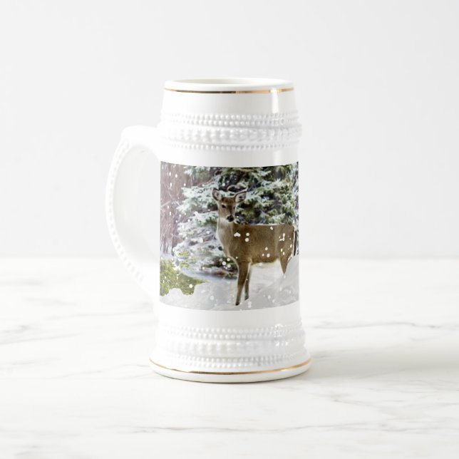 Winter Wonderland Snow and Deer Holiday Drinkware  Beer Stein (Front Left)