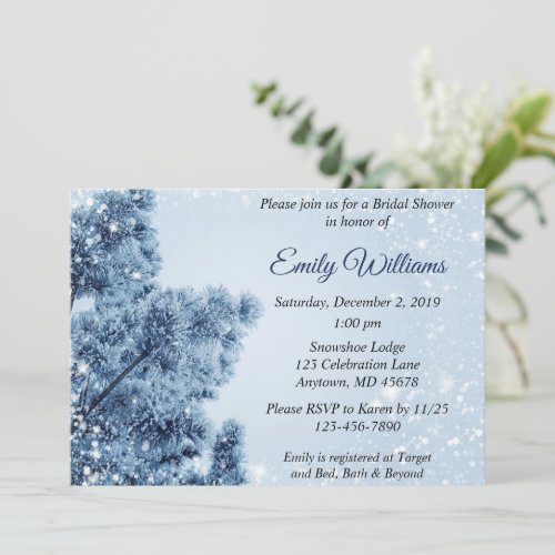 Winter Wonderland Snow and Pine Bridal Shower Invitation