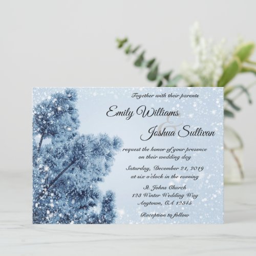 Winter Wonderland Snow and Pine Wedding Invitation