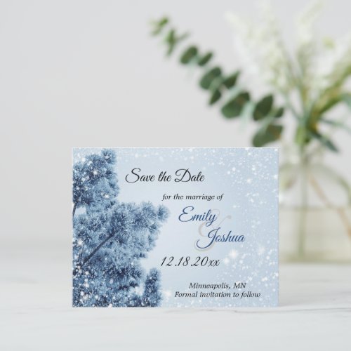 Winter Wonderland Snow and Pine Wedding Save The Date