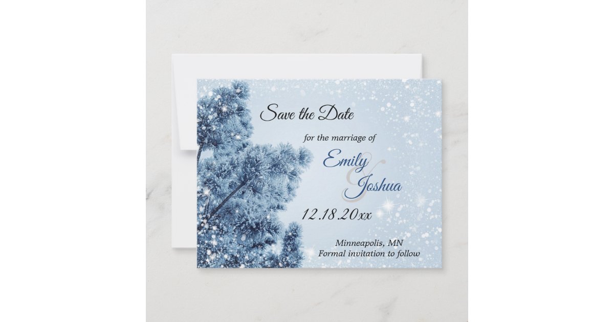 Winter Wonderland Snow And Pine Wedding Save The Date