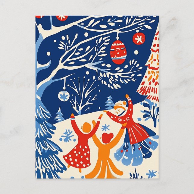 Winter Wonderland, Snow Angel, Holiday folk art Postcard (Front)