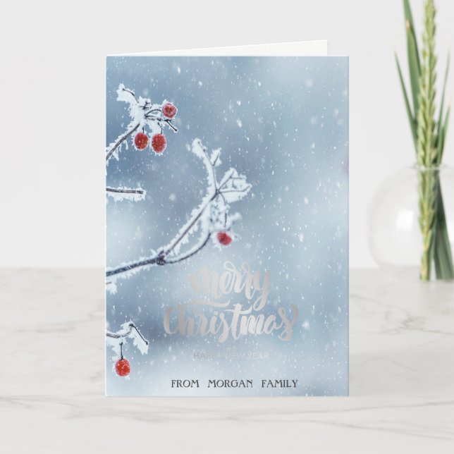 Winter Wonderland Snow Blue Holiday Card (Front)