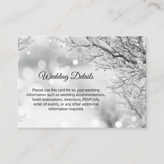 Winter Wonderland Snow Branch Wedding Details Enclosure Card (Front)