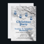 Winter Wonderland Snow Christmas Party Blue White Invitation<br><div class="desc">Impress your guests with these elegant yet festive Christmas Party invitation cards.  Winter wonderland branch with snow and hanging blue ornaments.  Letters in snow capped.  Personalize them with your information.  Perfect for office party,  house party,  corporate events... .</div>