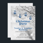 Winter Wonderland Snow Christmas Party Blue White Invitation<br><div class="desc">Impress your guests with these elegant yet festive Christmas Party invitation cards.  Winter wonderland branch with snow and hanging blue ornaments.  Letters in snow capped.  Personalize them with your information.  Perfect for office party,  house party,  corporate events... .</div>