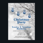 Winter Wonderland Snow Christmas Party Blue White Invitation<br><div class="desc">Impress your guests with these elegant yet festive Christmas Party invitation cards.  Winter wonderland branch with snow and hanging blue ornaments.  Letters in snow capped.  Personalize them with your information.  Perfect for office party,  house party,  corporate events... .</div>