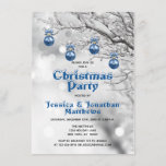 Winter Wonderland Snow Christmas Party Blue White Invitation<br><div class="desc">Impress your guests with these elegant yet festive Christmas Party invitation cards.  Winter wonderland branch with snow and hanging blue ornaments.  Letters in snow capped.  Personalize them with your information.  Perfect for office party,  house party,  corporate events... .</div>