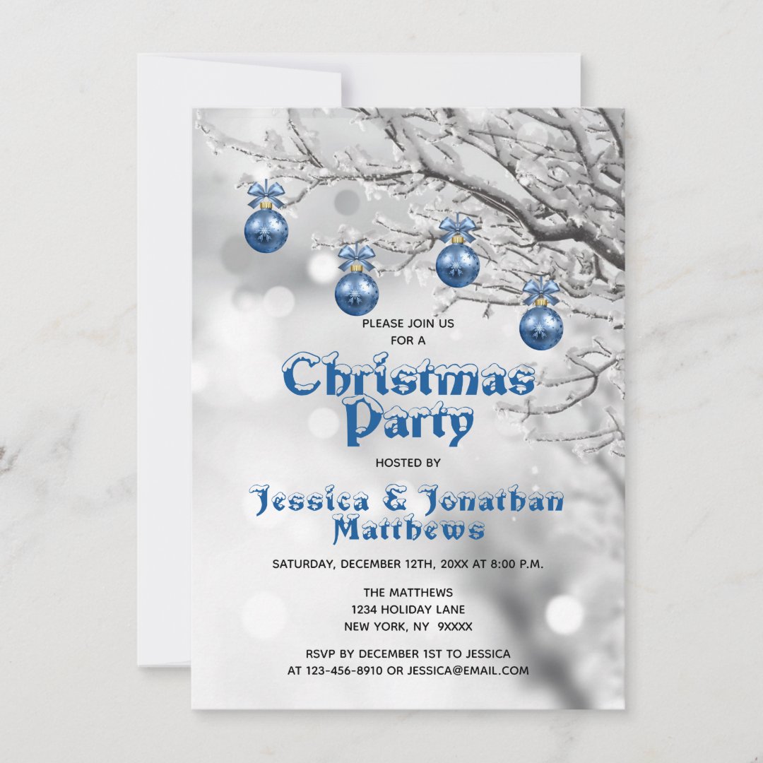 Winter Wonderland Snow Christmas Party Blue White Invitation | Zazzle