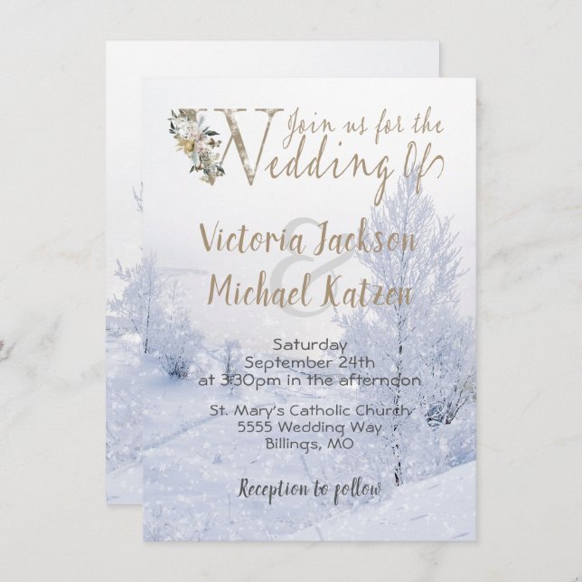 Winter Wonderland Snow covered landscape Wedding Invitation (Front/Back)