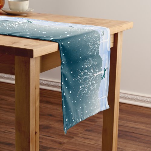 Winter Wonderland Snow Deer Trees Drawing Short Table Runner