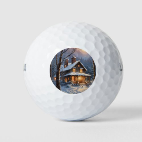 Winter Wonderland Snow Forest House  Golf Balls