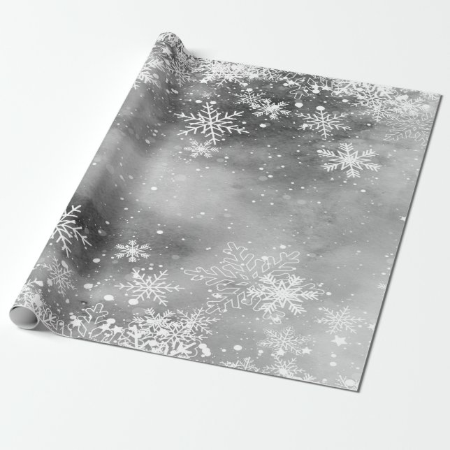 Winter Wonderland,Snow Gray Holiday Wrapping Paper (Unrolled)