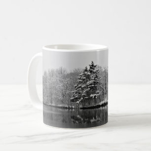 Winter Wonderland Snow Lake Scene Black and White Coffee Mug