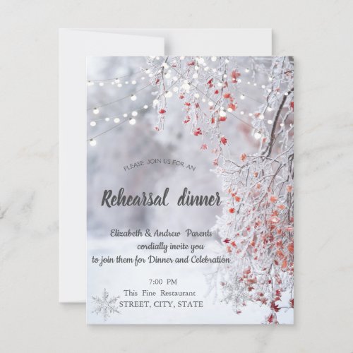 Winter WonderlandSnow Lights Rehearsal Dinner Invitation