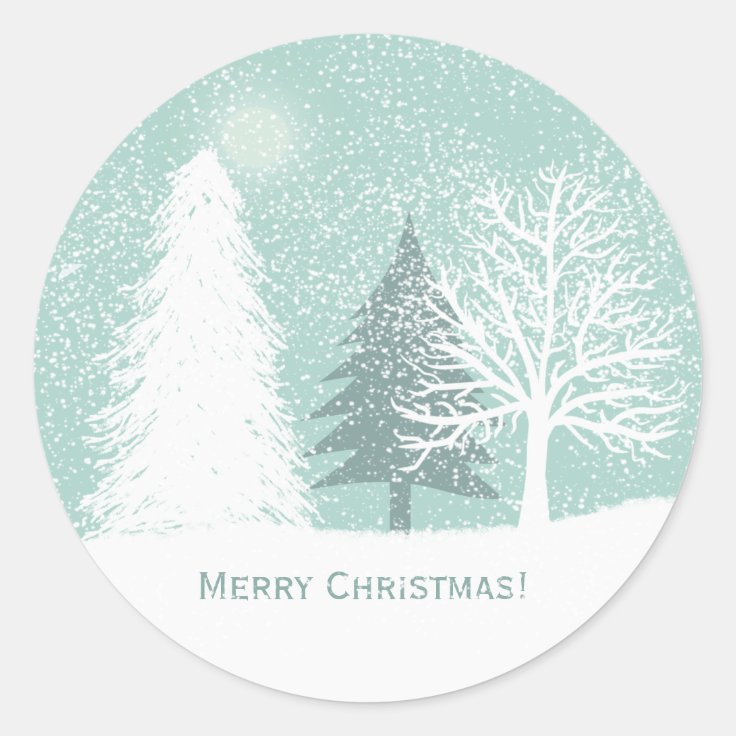 Winter Wonderland , snow pine trees Christmas Classic Round Sticker ...