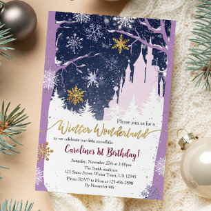 Winter Wonderland Snow Princess Castle Blue Purple Invitation