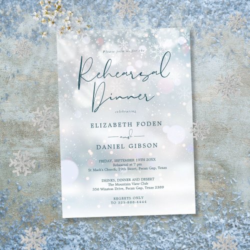 Winter Wonderland Snow Rehearsal Dinner Invitation