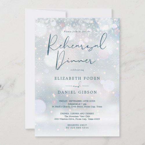 Winter Wonderland Snow Rehearsal Dinner Invitation