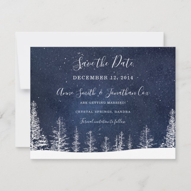 Winter Wonderland Snow Stars Wedding Save The Date (Front)