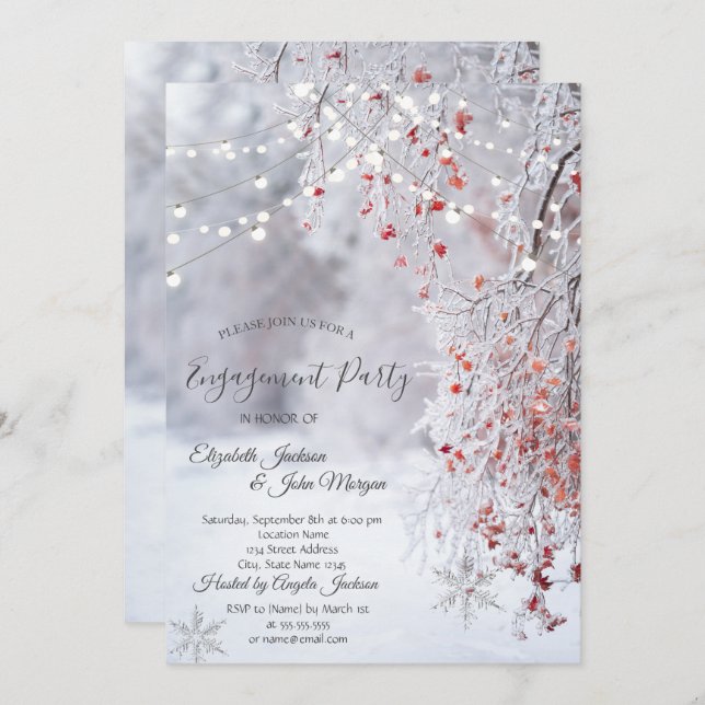 Winter Wonderland,Snow String Lights Engagement  Invitation (Front/Back)