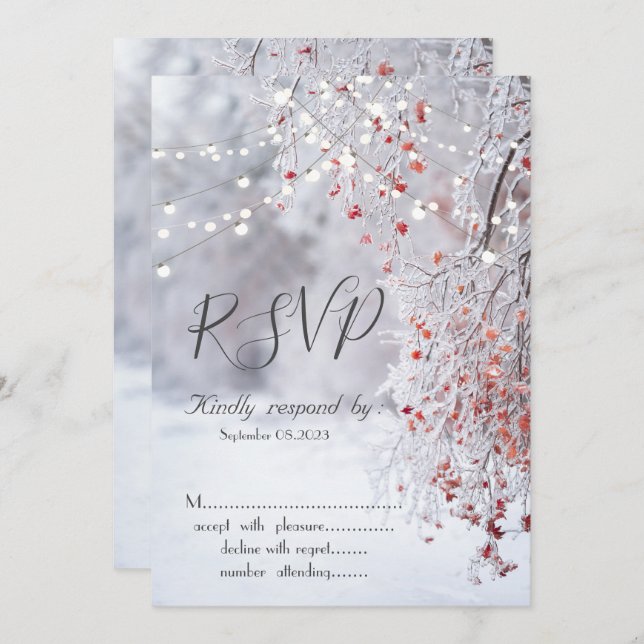 Winter Wonderland,Snow String Lights RSVP  Invitation (Front/Back)