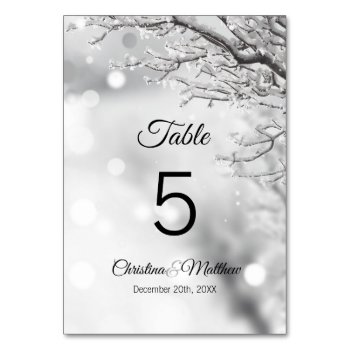 Winter Wonderland Snow Wedding Ceremony Table Number by UniqueWeddingShop at Zazzle