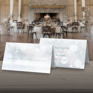Winter Wonderland Snow Wedding Folded Place Card