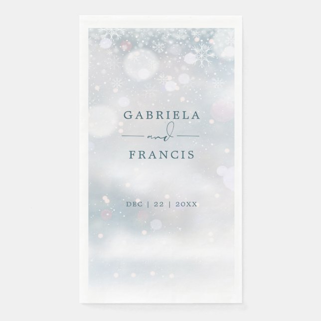 Winter Wonderland Snow Wedding Paper Guest Towels (Front)