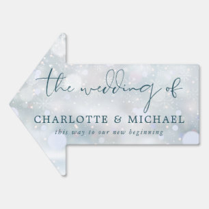 Winter Wonderland Snow Wedding This Way Arrow Sign
