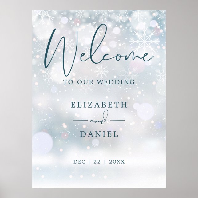 Winter Wonderland Snow Wedding Welcome Sign (Front)