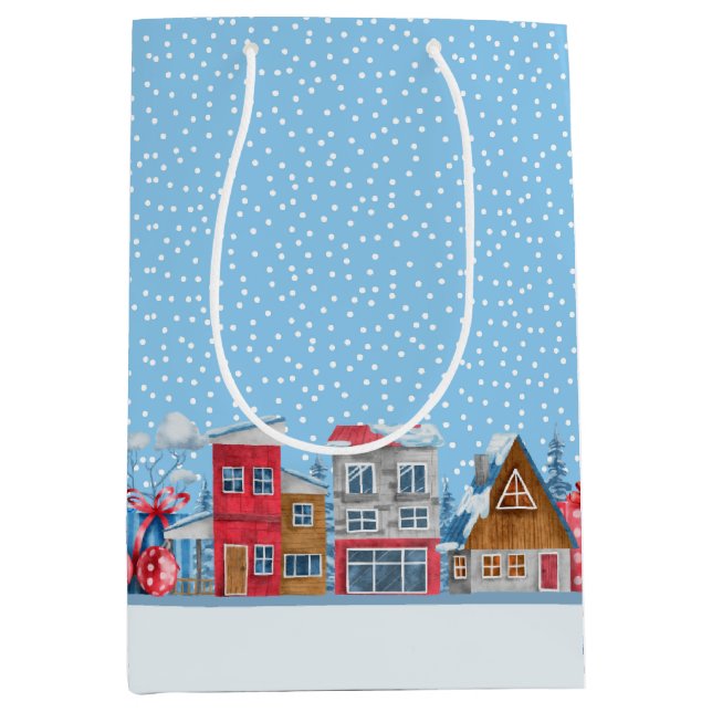 Winter Wonderland Snowfall Cabin Gift Bag (Front)