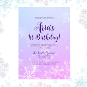 Winter Wonderland Snowflake 1st Birthday Invitation