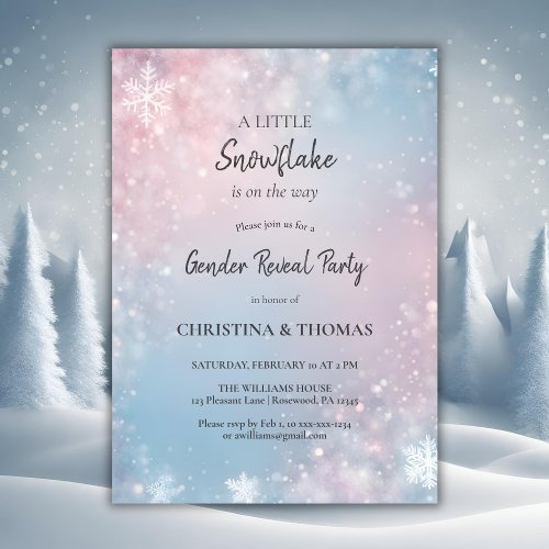 Winter Wonderland Snowflake Baby Gender Reveal Invitation
