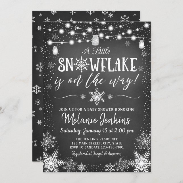 Winter Wonderland Snowflake Baby Shower Invitation (Front/Back)