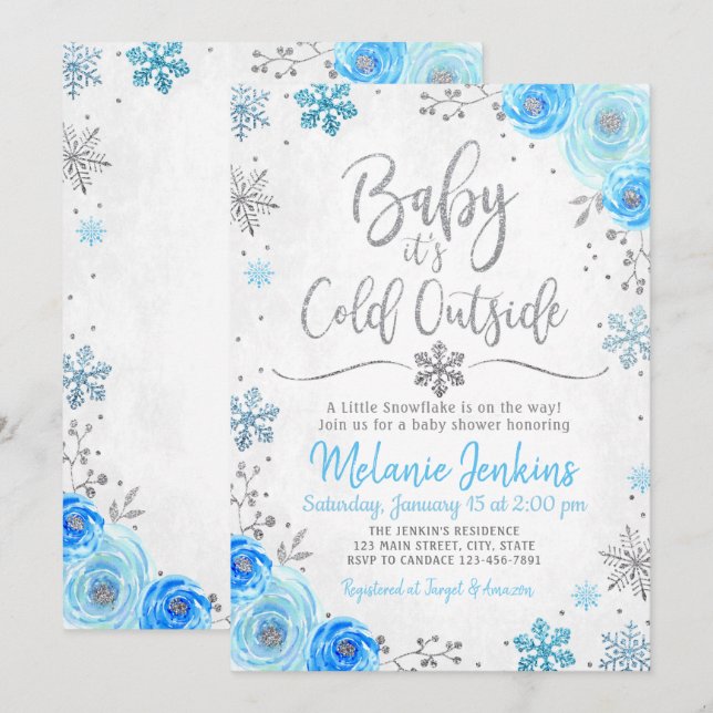 Winter Wonderland Snowflake Baby Shower Invitation (Front/Back)