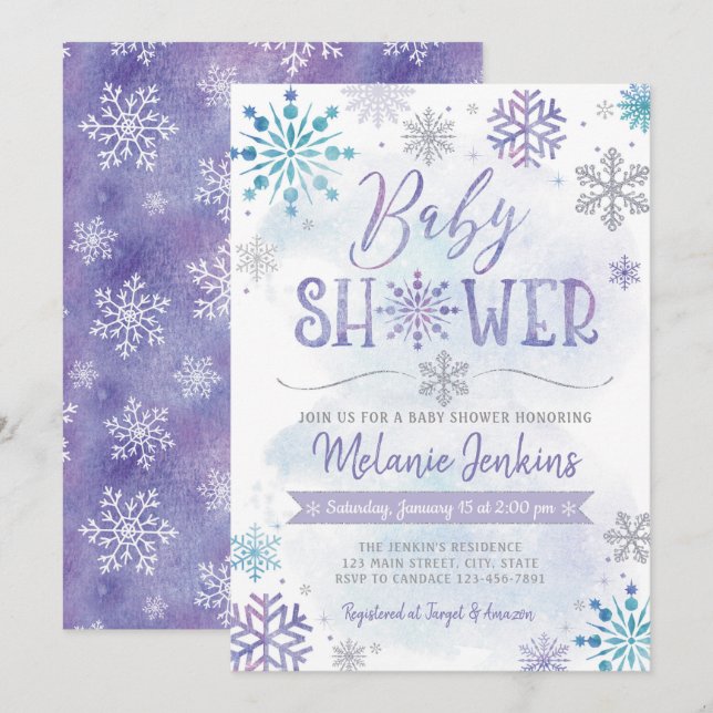 Winter Wonderland Snowflake Baby Shower Invitation (Front/Back)
