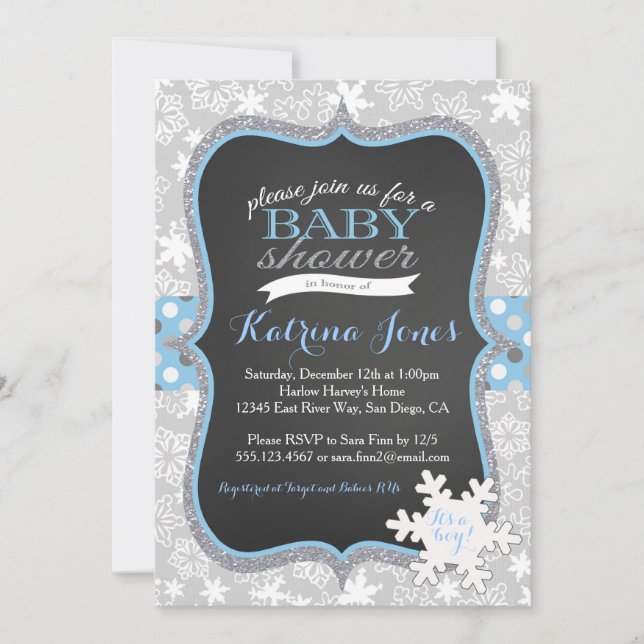 Winter Wonderland Snowflake baby shower invitation (Front)